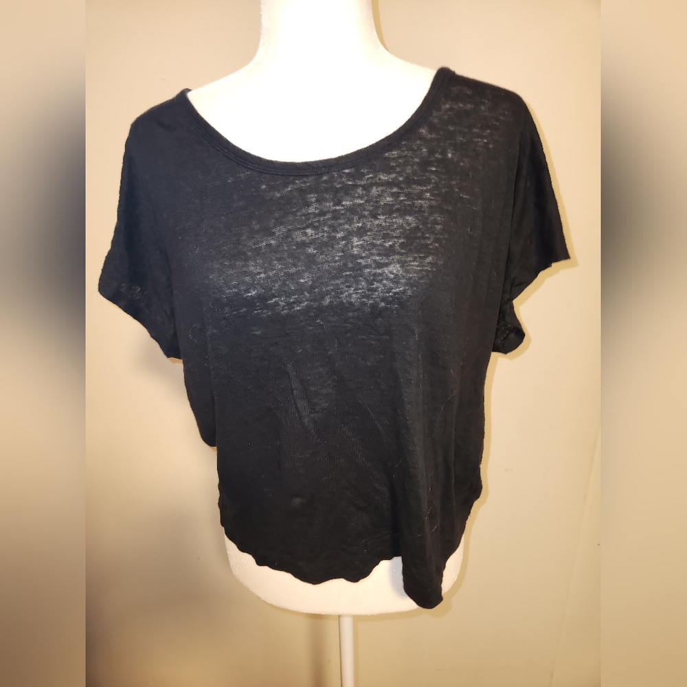 Banana Republic Linen Black Short Sleeve Shirt Top Large L EUC